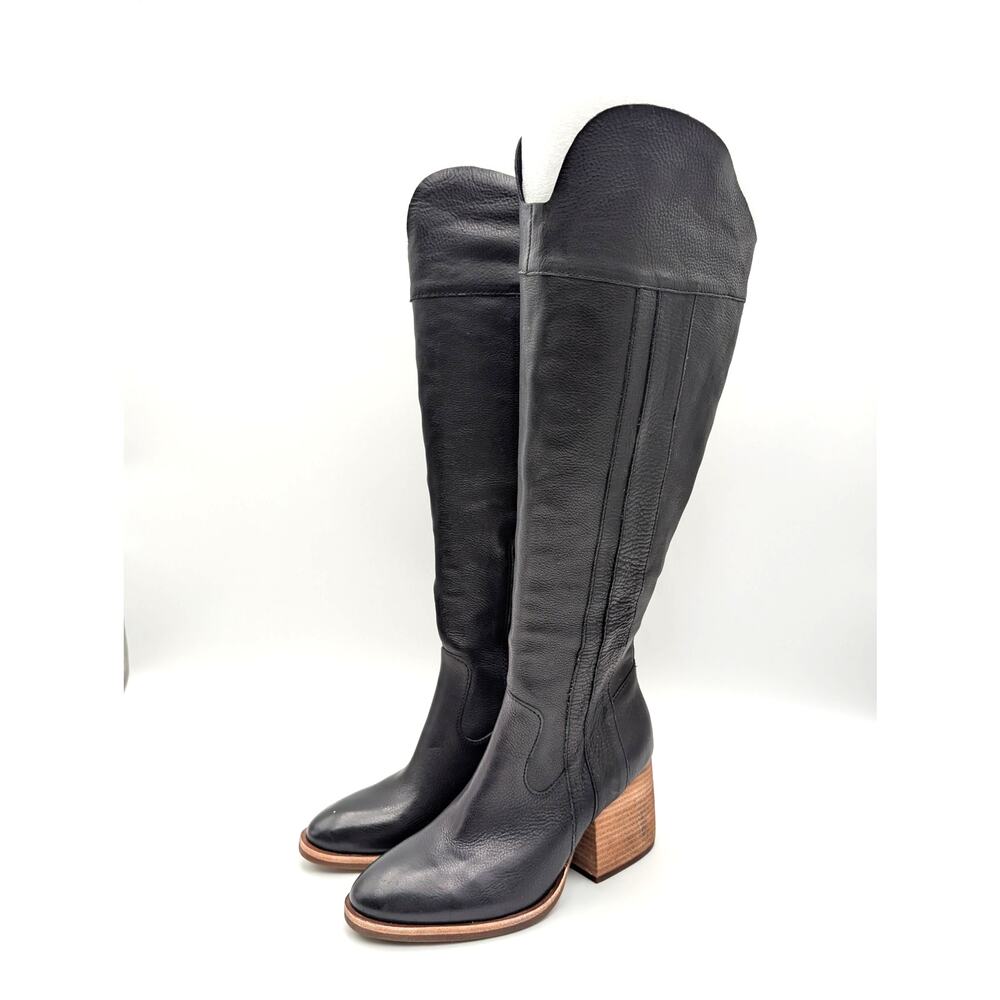Kork-Ease Avril Knee High Boots Side Zip Women's Black Leather Size US6M EU36.5
